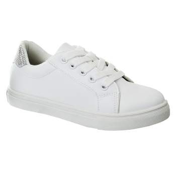 Kensie Girls White Casual Sneakers with Lace Up Closure and Glittery Accents  (Little Kid/Big Kid)