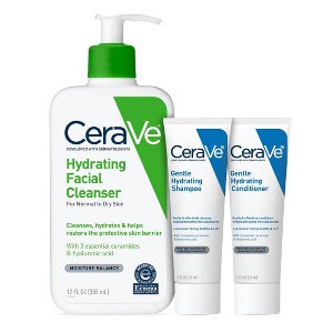 CeraVe Hydrating Face Wash with Hyaluronic Acid for Normal to Dry Skin with CeraVe Hair Samples - 12 fl oz - 1 of 4