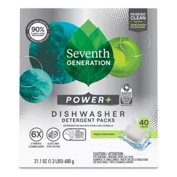 Seventh Generation Power Plus Dishwasher Detergent Packs - Fresh Citrus - 40ct