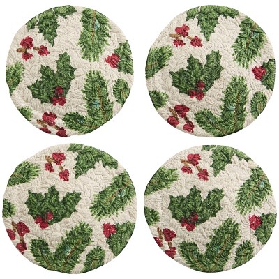 Park Designs Boughs Of Holly Printed Braided Coasters Set of 4