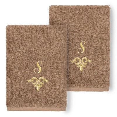 Linum Home Textiles 100% Turkish Cotton MONICA Gold Thread 2PC Embellished Washcloth Set