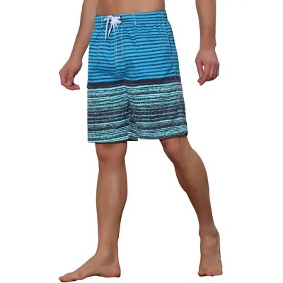 Lars Amadeus Men's Color Block Stripes Pattern Drawstring Waist Long Swimwear Shorts 36 Light Blue — фото 4