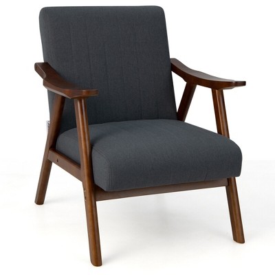 Tangkula Upholstered Rocking Chair w/ Pillow Rocking Armchair w/ Rubber Wood Frame Grey