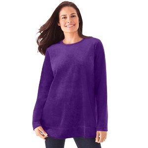 Woman Within Plus Size Plush Velour Tunic Sweatshirt - 1 of 4