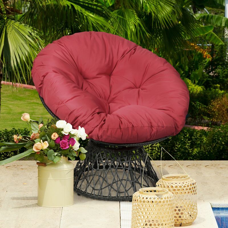 Costway Rattan Papasan Chair Ergonomic Chair 360-degree Swivel Soft Cushion Garden Red\ Black\Green, 2 of 11