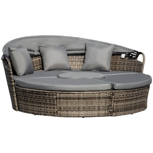 Resenkos 4-Piece Round Convertible Daybed with Cushions, Outdoor Sectional Furniture, PE Rattan, - 1 of 4