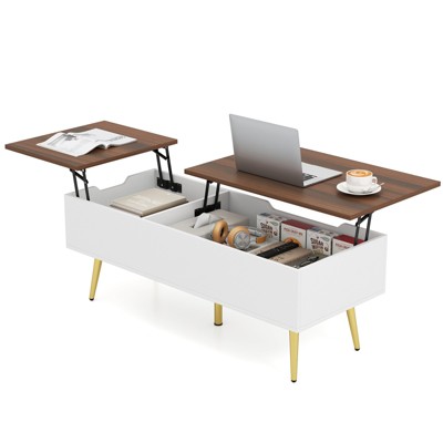 Tangkula Lift Top Coffee Table w/ Split Top & 2 Hidden Compartments Tapered Metal Legs