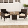 Tangkula 3 Pieces Patio Rattan Furniture Set Outdoor Conversation Set with PE Wicker Armchairs Tempered Glass Top Coffee Table - 4 of 4