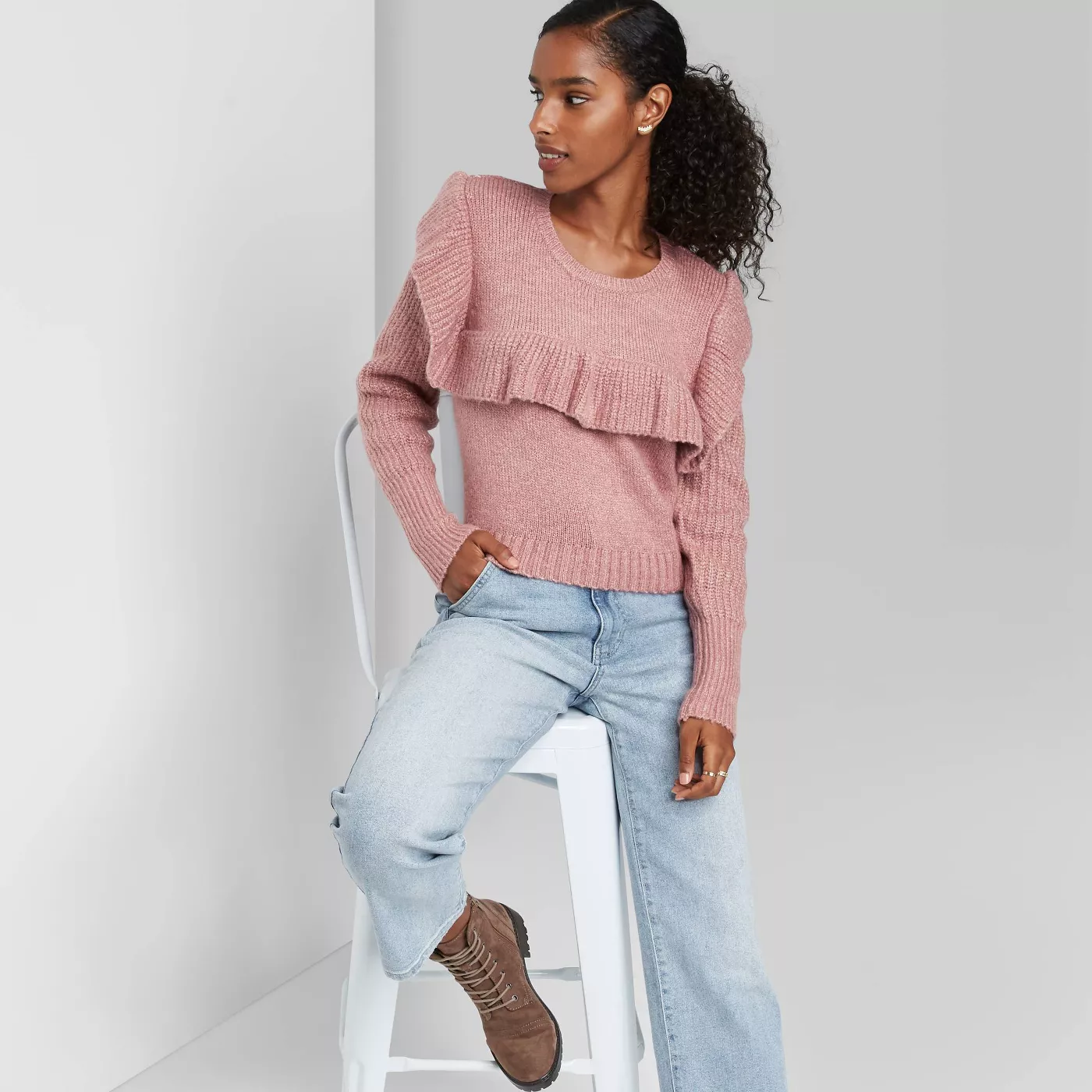 Women's Crewneck Ruffle Pullover Sweater - Wild Fable™ - image 1 of 8