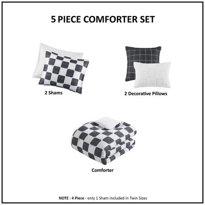 Intelligent Design Twin/Twin XL Harlow Checkered All Season Comforter Set Black/White: Hypoallergenic Teen Bedding, OEKO-TEX Certified — фото 8