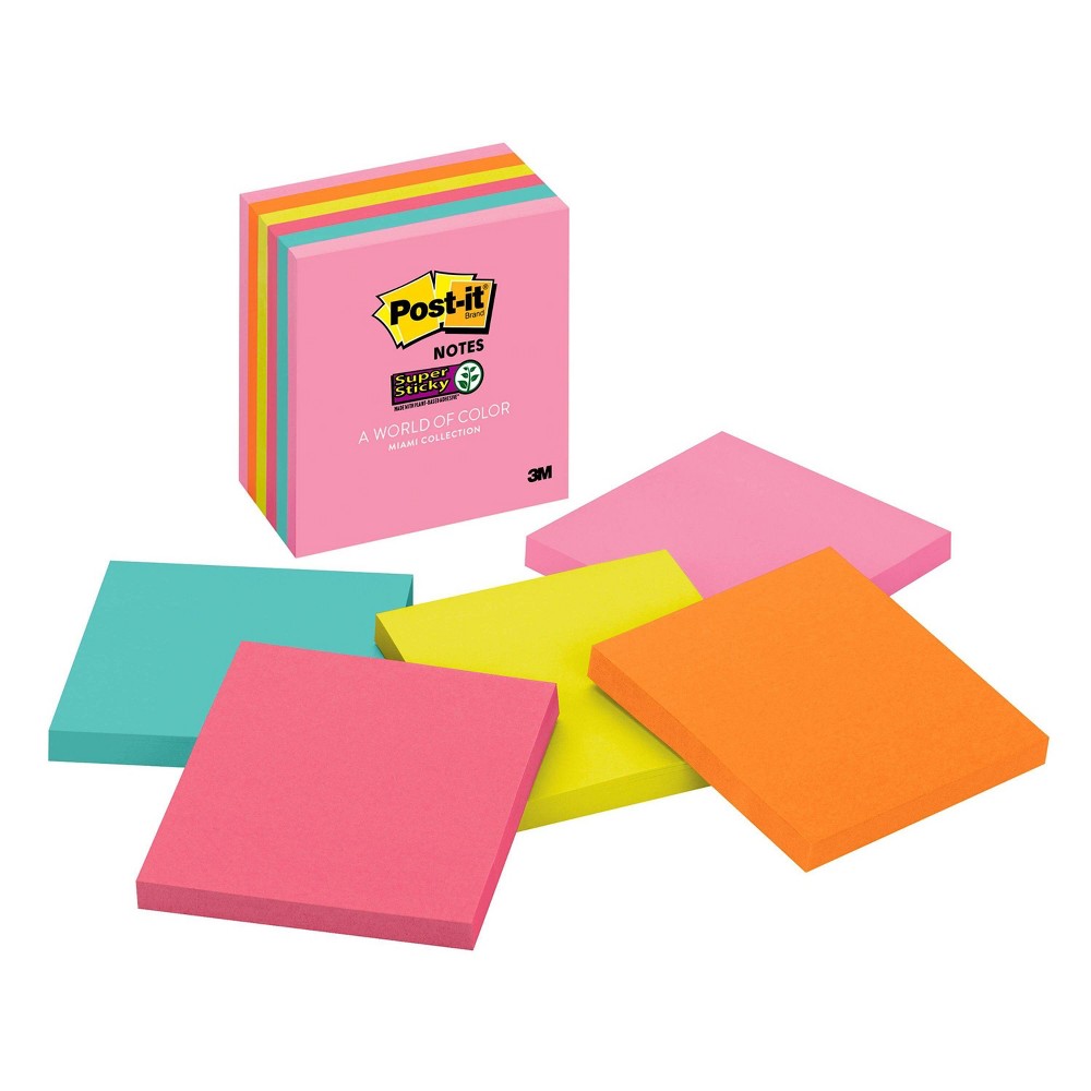 Post-it 6pk 3" x 3" Super Sticky Notes 65 Sheets/Pad - Miami Collection