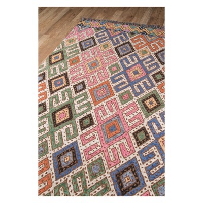 Multicolor Geometric Tufted Wool Area Rug with Fringe