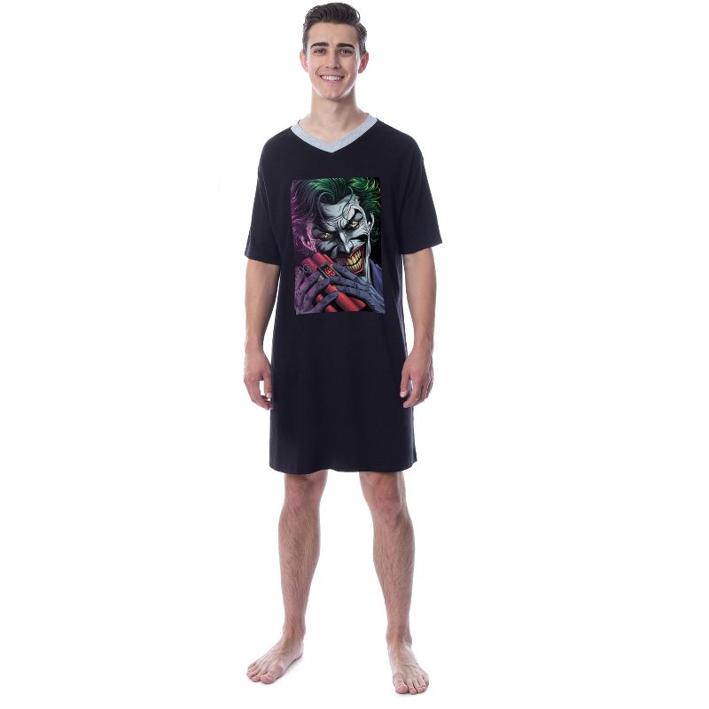 DC Comics Mens' The Joker Character Icon Nightgown Sleep Pajama Shirt, 1 of 3