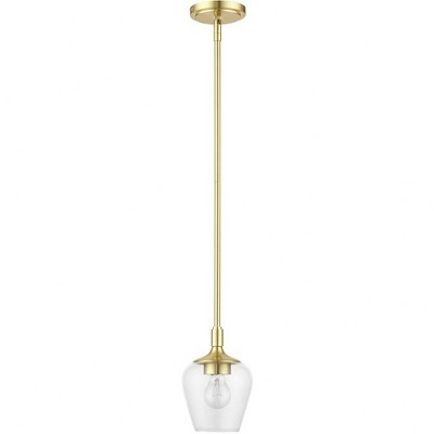 Elegant Transitional Satin Brass 1-Light Pendant with Clear Glass Shade
