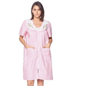 Casual Nights Women's Zipper Front House Dress Short Sleeves Seersucker Woven Housecoat Duster Lounger - 1 of 4