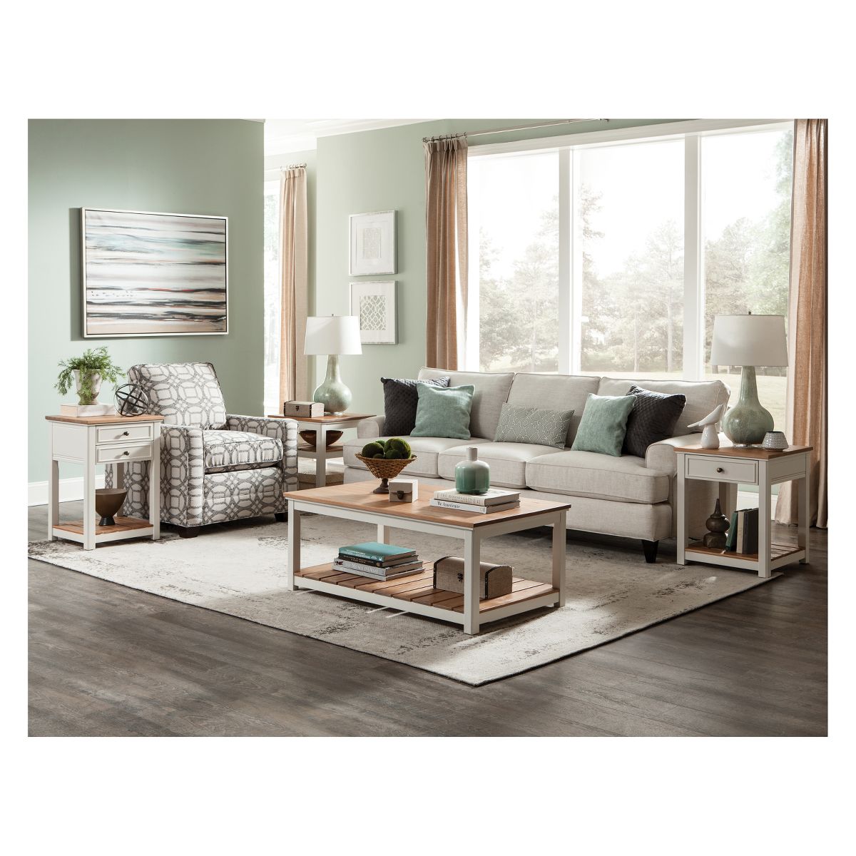 Savannah End Table Ivory with Natural Wood Top - Alaterre Furniture - thumbnail 4