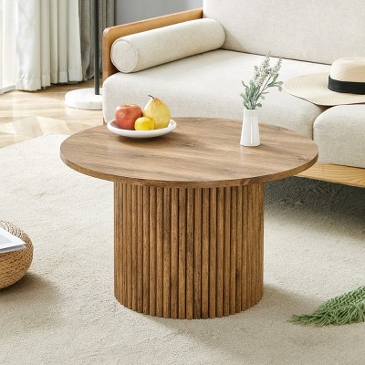 Modern Round MDF Coffee Table,Living Room Center Table With Hidden Storage And Cylindrical Table Leg,Wooden Coffee Table-Cuddlewood