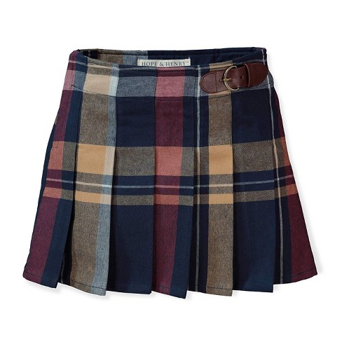 Hope Henry Girls Pleated Skirt with Buckle Detail Navy Multi Plaid 4