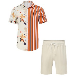 Men's Hawaiian Shirt 2 Pieces Sets Floral Printed Short Sleeve Button Down Shirts and Shorts Summer Beach Outfits - 1 of 4