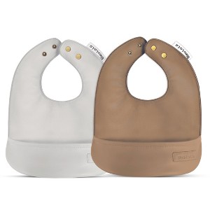 Set of Easy Clean Vegan Leather Buttery Soft Baby Bibs with Pocket (0-12 Months) - 1 of 4