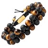 Steeltime Men's tiger eye and black lava beaded drawstring bracelet with 18k gold plated stainless steel accents - 2 of 4