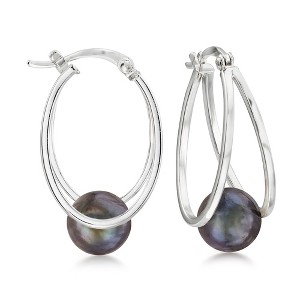 Ross-Simons 8-9mm Black Cultured Pearl Double-Hoop Earrings in Sterling Silver - 1 of 4