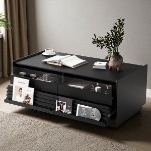 Mshliw 47.2" Rectangle Coffee Table with 4 Drawers and 2 Open Shelves, Dining Table, Sofa Table, Glass Front Accent Table for Living Room Storage - 1 of 4