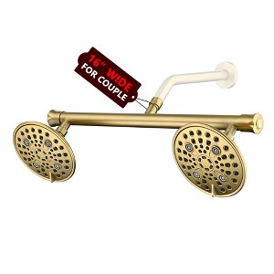 SUMERAIN Double Shower Head with Shut-off  Valve for Two People, 6 Function Sprayer, Brushed Gold - 1 of 4