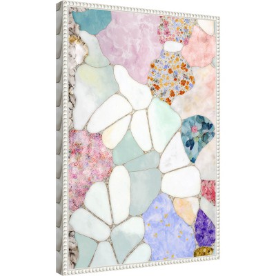 Floral Mosaic Abstract Canvas Art with White Beaded Frame