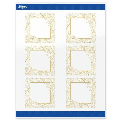 Avery Square Labels, Gold Florals, 3" x 3", 60 Total