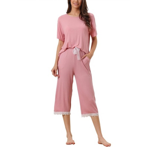 Women's Casual Modal Pajamas Sets Lace Trim Cami Tops Long Pants Sleepwear