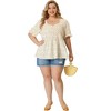 Agnes Orinda Women's Plus Size Floral Babydoll Peplum Waist Short Sleeve Blouses - 3 of 4