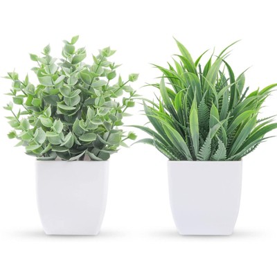 BRINJOY 2 Pack Small Fake Plants Mini Artificial Potted Plants for Table Desk Home Bathroom Office Decor