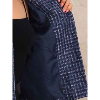 Allegra K Women's Elegant Tweed Plaid Button Winter Fall Work Office Short Suit Blazer Blue Large — фото 4