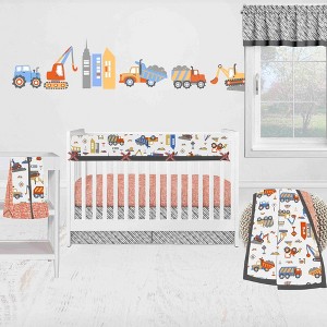Bacati - Construction Yellow Orange Blue Gray 6 pc Crib Bedding Set with Long Rail Guard Cover - 1 of 4