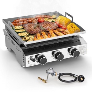 Kismile 2/3 Burner Food Grade SUS304 Tabletop Griddle, 16,000 BTU 310 Sq. In. Portable Propane Gas Griddle - 1 of 4