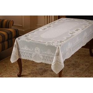 Home Mart Goods 60"x90" White Vinyl Tablecloth Floral Laced Table Cloth Cover Waterproof - 1 of 4