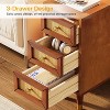 Tribesigns End Table with 3 Drawers, Solid Wood Sofa Side Table with Rattan Front, Narrow Nightstand for Living Room, Bedroom, Brown - 4 of 4