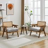 Mid Century Modern Accent Chair, Comfy Living Room Chairs with Sturdy Wood Legs, Rattan Backrest & Beige Thick Linen Cushion Armchair - 2 of 4