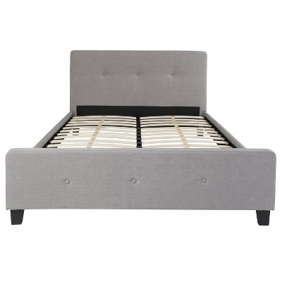 Light Gray Upholstered Queen Platform Bed with Tufted Headboard