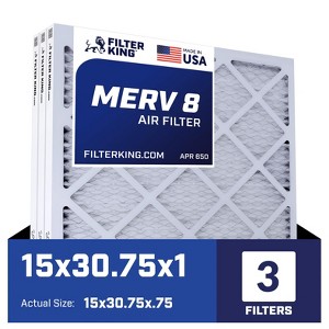 Filter King 15x30.75x1 Air Filter | 3-PACK | MERV 8 HVAC Pleated A/C Furnace Filters | MADE IN USA | Actual Size: 15 x 30.75 x .75" - 1 of 4