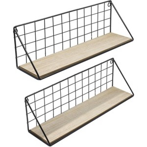 Sorbus Wall Mounted Rustic Wood Shelves (2-Pack, Natural and Black) - 1 of 4