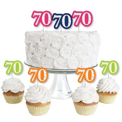 Big Dot of Happiness 70th Birthday - Cheerful Happy Birthday - Dessert Cupcake Toppers - Seventieth Birthday Party Clear Treat Picks - Set of 24