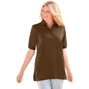 Woman Within Plus Size Elbow-Sleeve Polo Tunic - 1 of 3
