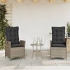 vidaXL 3 Piece Bistro Set with Cushions – Adjustable Gray Poly Rattan Recliners and Table for Garden, Patio, or Balcony - 3 of 4