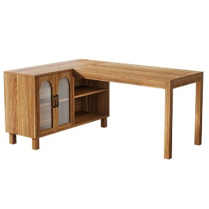Resenkos Computer Desk, Office Desk, Study Desk,59" L-Shaped Executive Desk, Computer Desk Home Office Desk With Storage Cabinet,Brown - 1 of 4