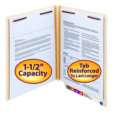 Smead End Tab Fastener File Folder, Shelf-Master  Reinforced Straight-Cut Tab, 2 Fasteners, Letter Size, Manila, 50 per Box (34276)
