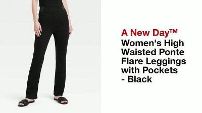 Women's Fold Over Waistband Flare Leggings With Pockets - A New Day™ Black  S : Target