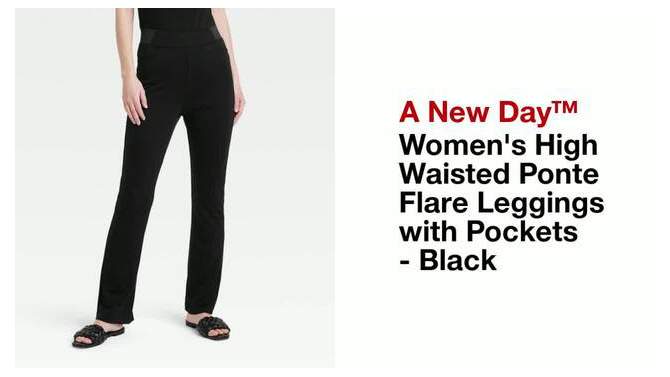 Women&#39;s High Waisted Ponte Flare Leggings with Pockets - A New Day&#8482; Black, 2 of 5, play video