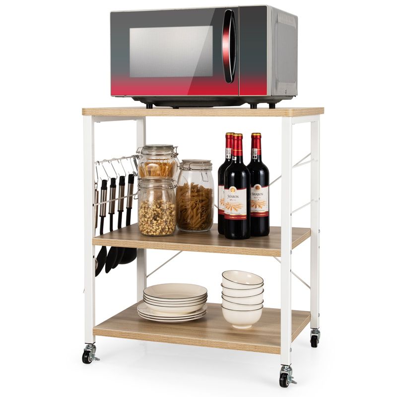 Costway 3-Tier Kitchen Baker's Rack Microwave Oven Storage Cart w/ Hook, 1 of 13